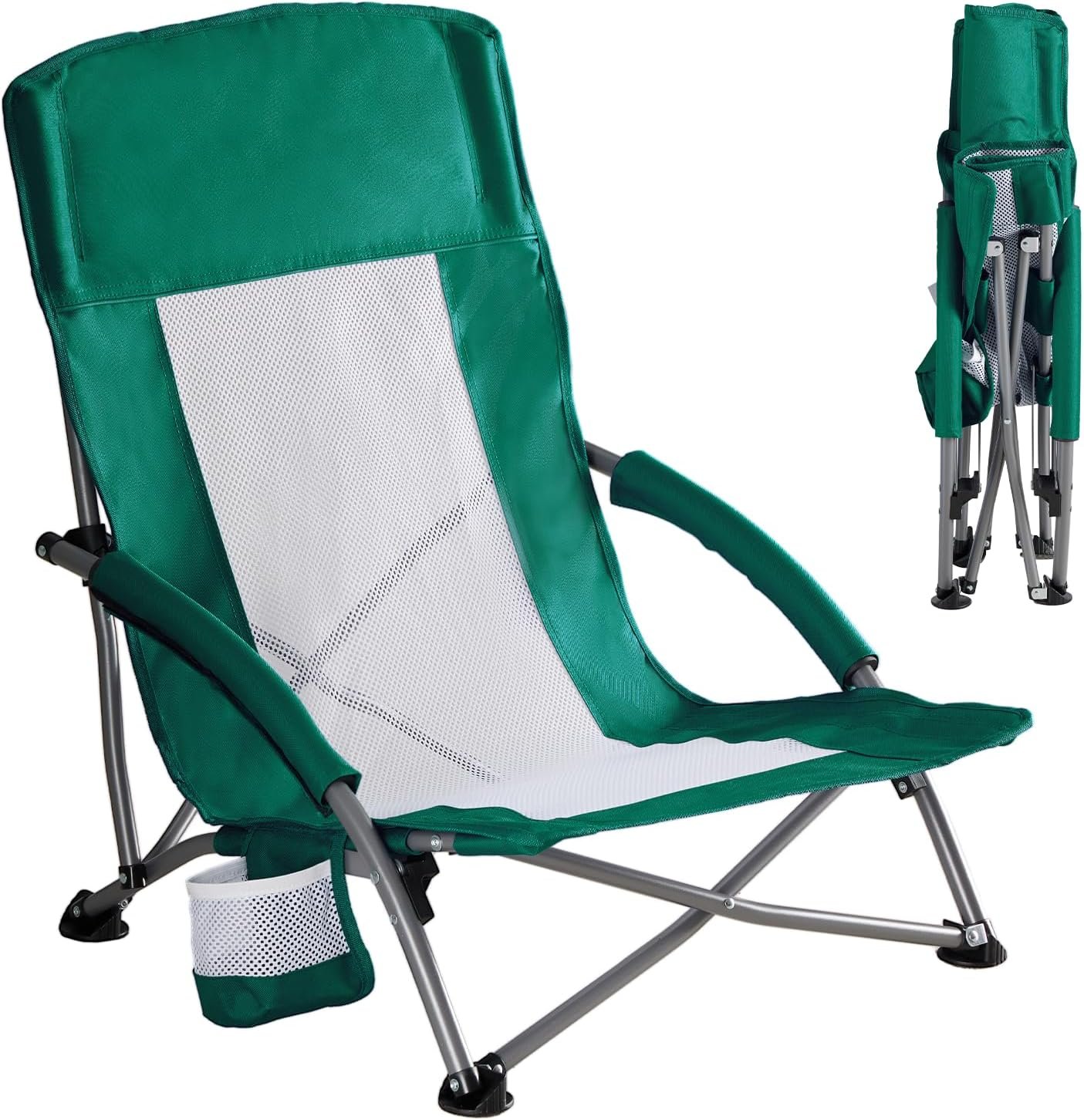 Low-Profile Folding Beach Chair For Outdoors