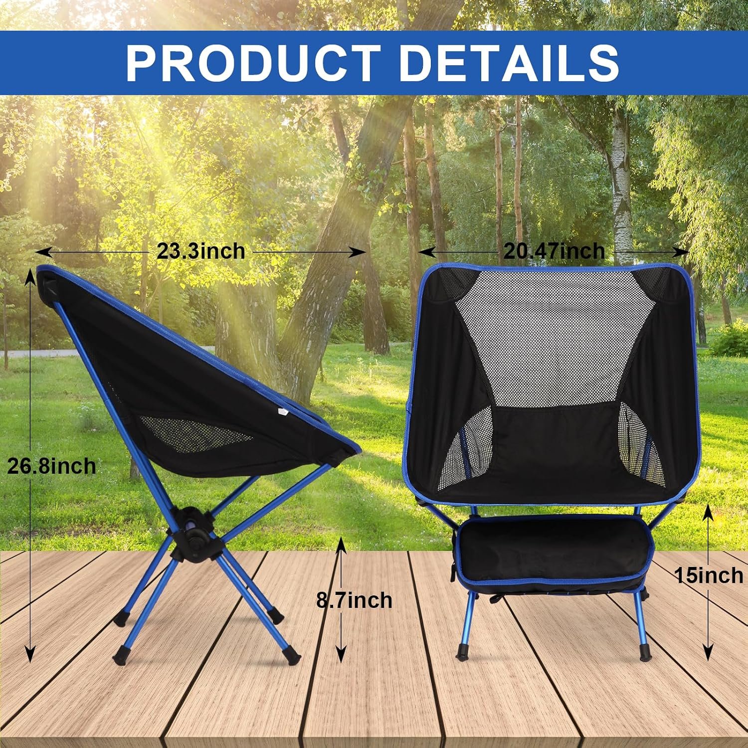 Ultralight, Breathable Mesh Folding Chair (Blue/Black) - Image 2
