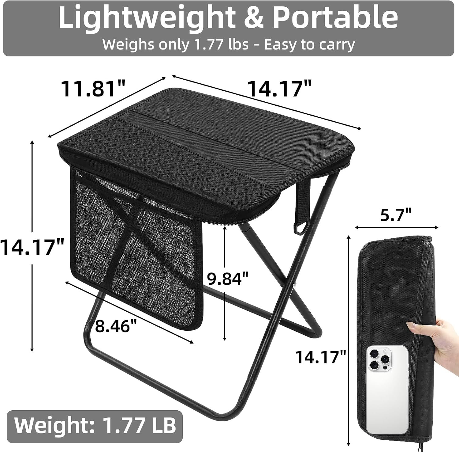 Portable Folding Stool With Side Pocket (Lightweight) - Image 2