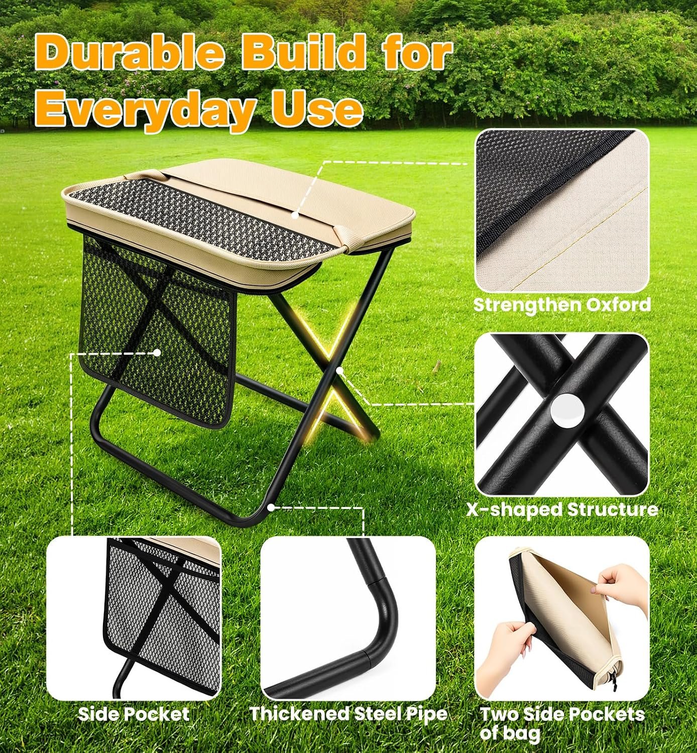 Portable Folding Stools With Side Pockets (Set Of 2) - Image 2